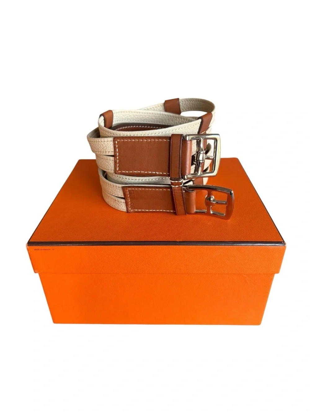 Hermes Two-Tone 2009 Leather Etriviere Double-Strap Belt Sz  display picture 1